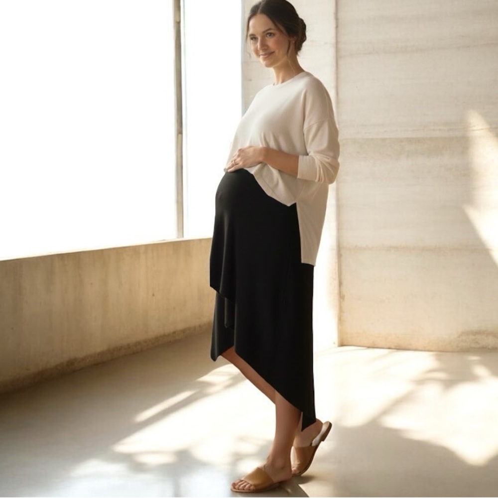 Mimi Maternity‎ Womens Skirt drape size large Black Career Adjustable